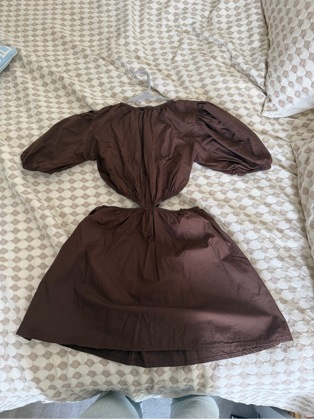 Faithfull the Brand Chocolate Puff Sleeve Cutout Dress